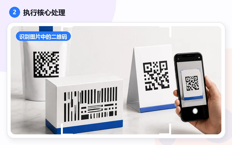QR-codelezer: 2 · Adjust and process