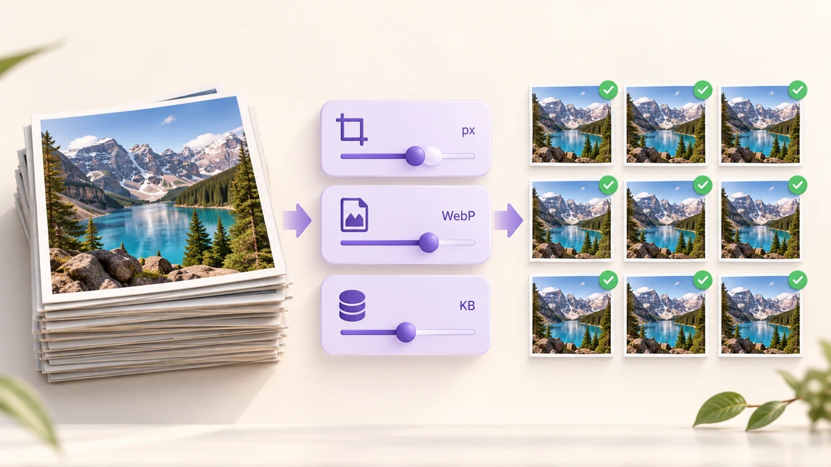 Pixel cap first, quality second, format last: the three dials of batch compression