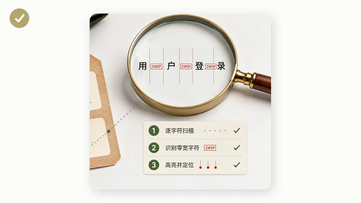 "零宽字符与隐形字符：怎么发现、怎么清除" — visual 2