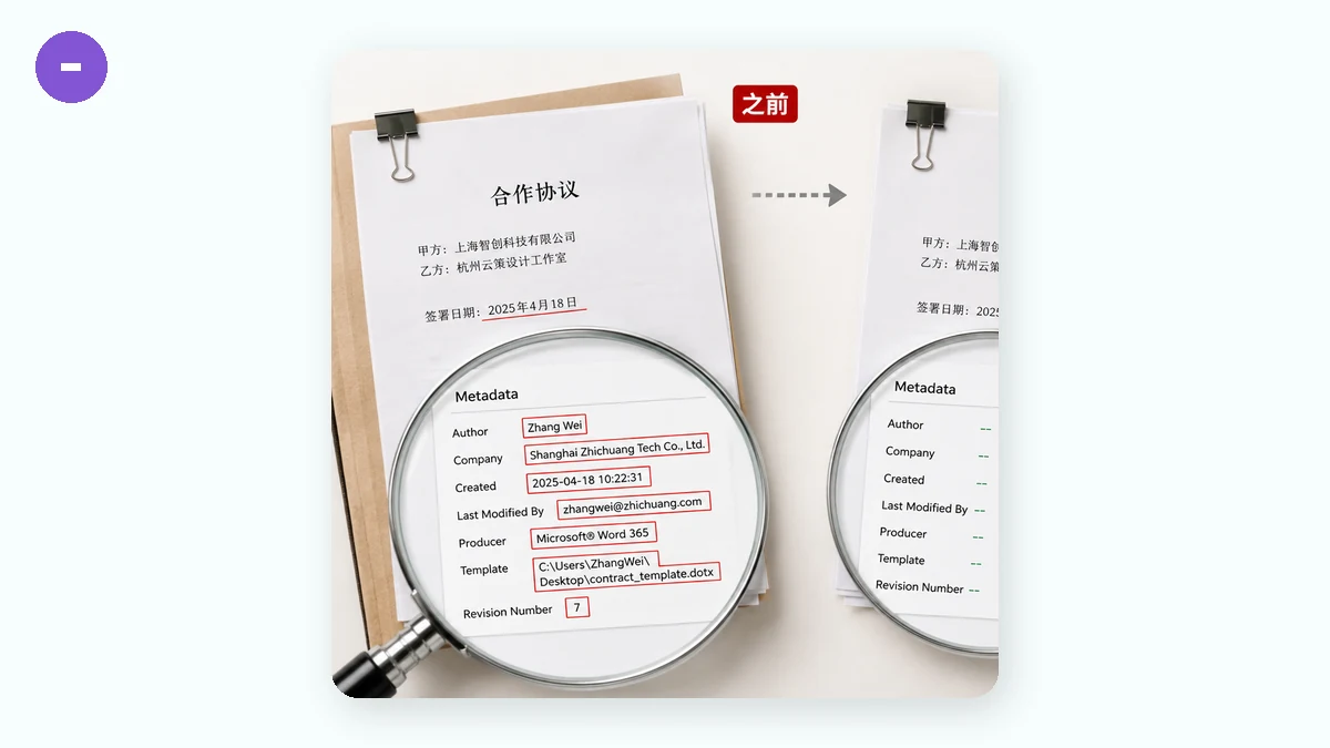 "Word 和 PDF 里的隐藏信息:作者名、公司、修订记录" — visual 1
