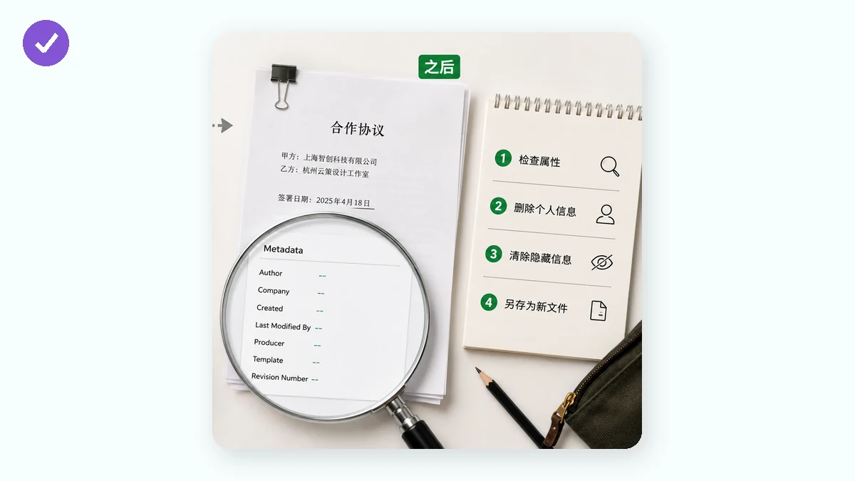 "Word 和 PDF 里的隐藏信息:作者名、公司、修订记录" — visual 2