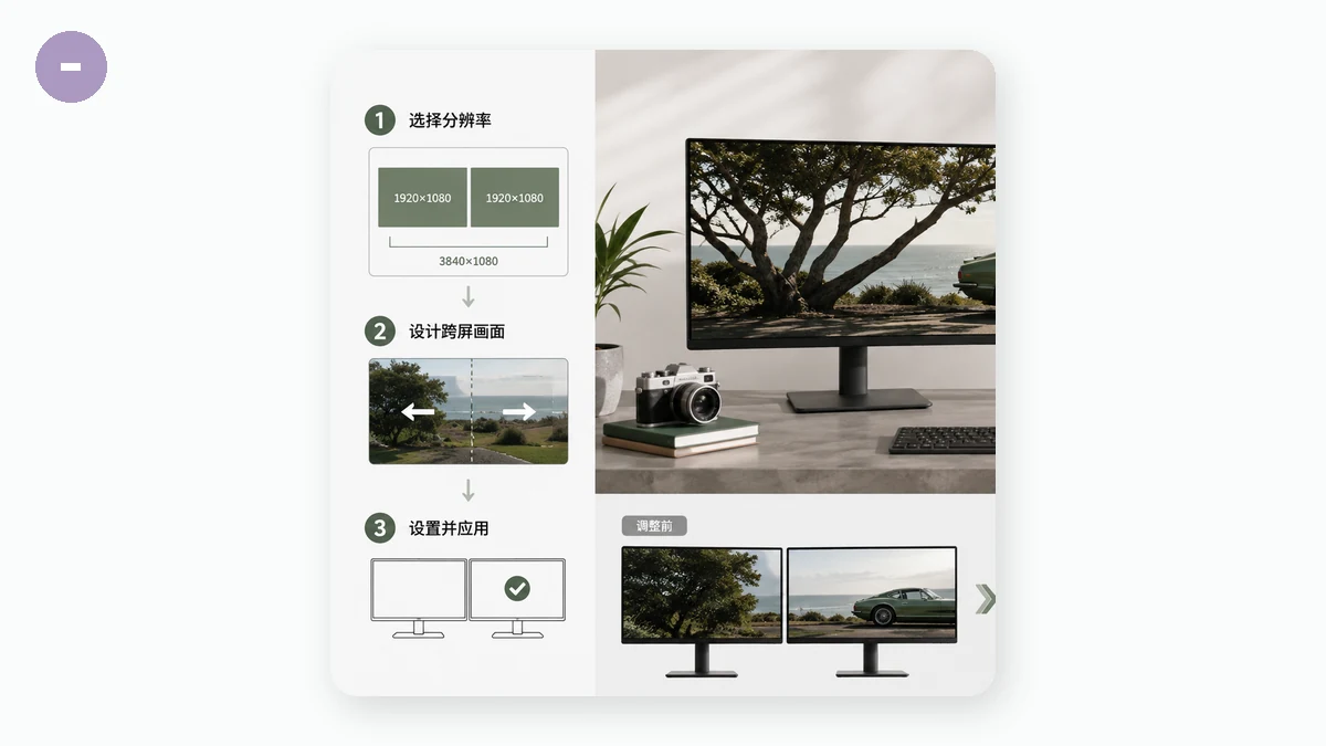 "Gabay sa Dual Monitor Wallpaper: Mga Sukat para sa Spanning at Per-Screen na Setup" — visual 1