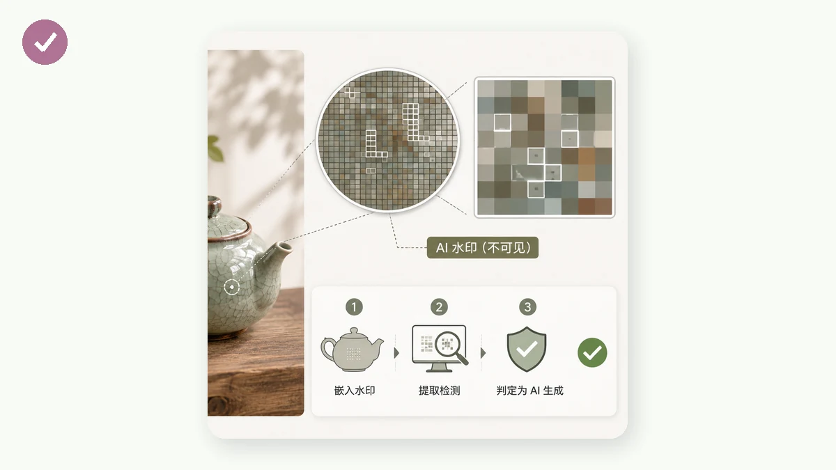 "AI 水印是什么?三种类型和它们各自的真实强度" — visual 2