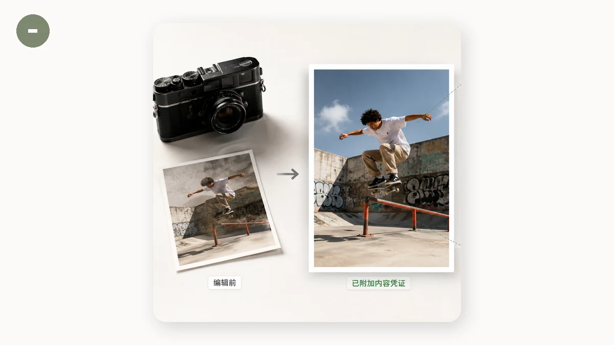 "C2PA 内容凭证是什么：从相机到 AI 生图的溯源链" — visual 1