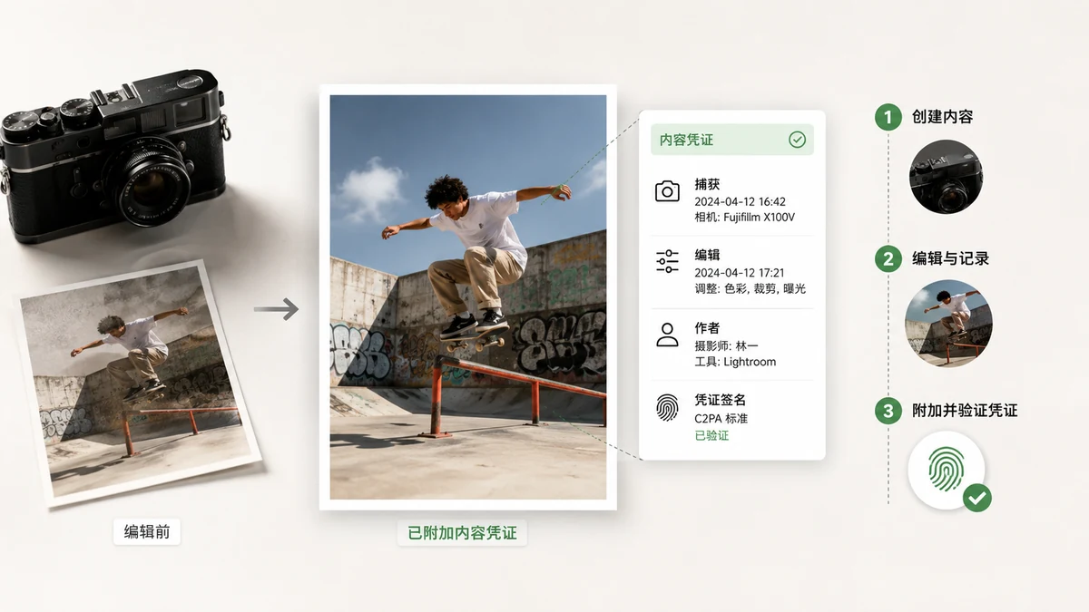 C2PA 内容凭证是什么：从相机到 AI 生图的溯源链